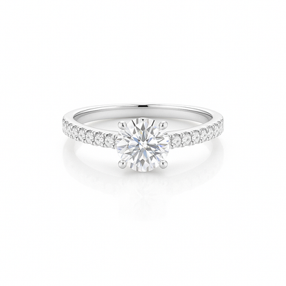 Victoria - Cathedral Round Diamond Engagement Ring with Pavé Band