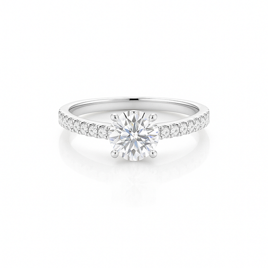 Victoria - Cathedral Round Diamond Engagement Ring with Pavé Band
