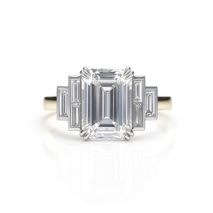 Ashira - 5.50CT Bezel Set 7-Stone Lab Diamond Ring with Emerald Centre Stone & Baguette Side Stones AG & CO Jewellery