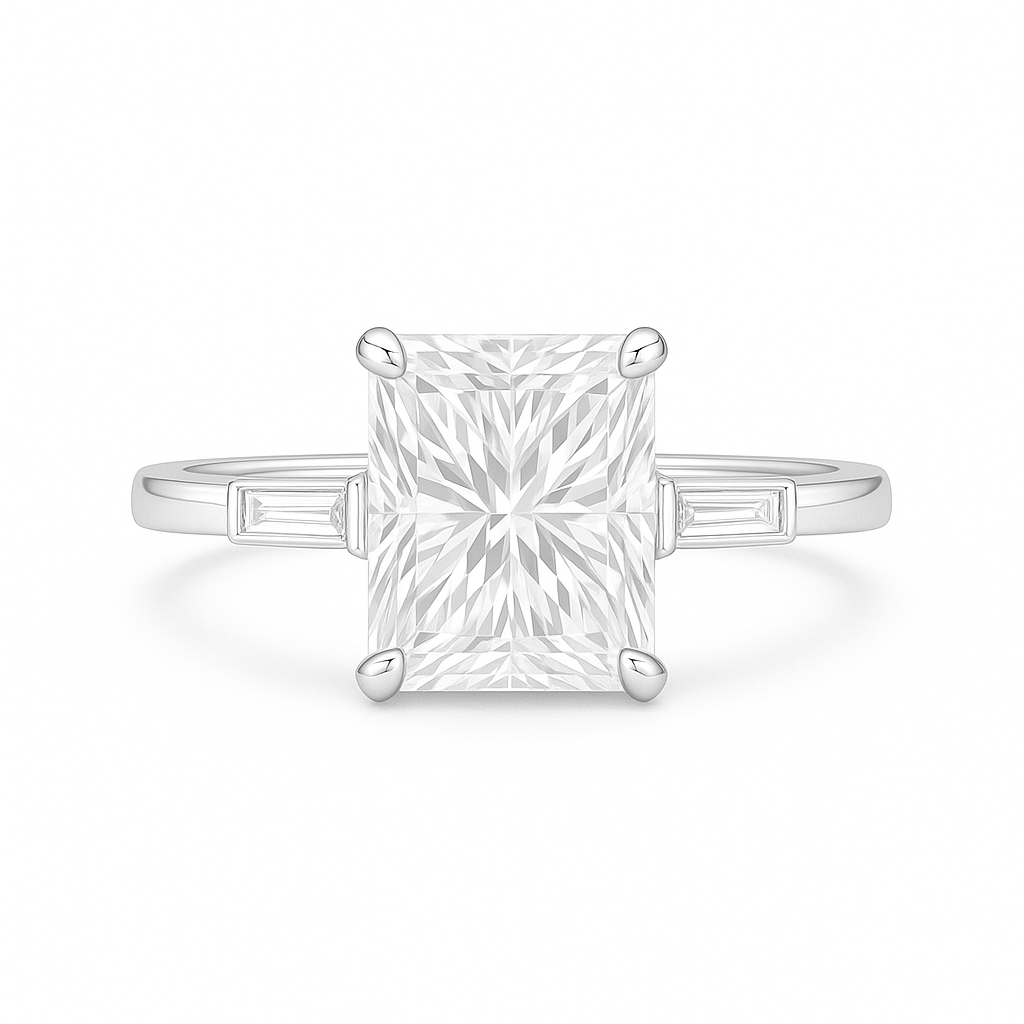 Ciara - Radiant Engagement Ring with Baguette Side Stones AG & CO Jewellery