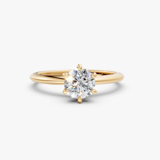 Gold ring with a diamond on a white background