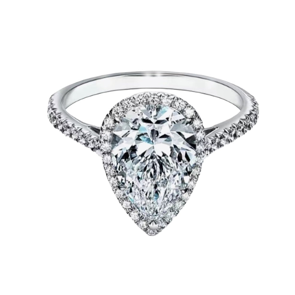 2.00 carat moissanite pear shape ring with halo