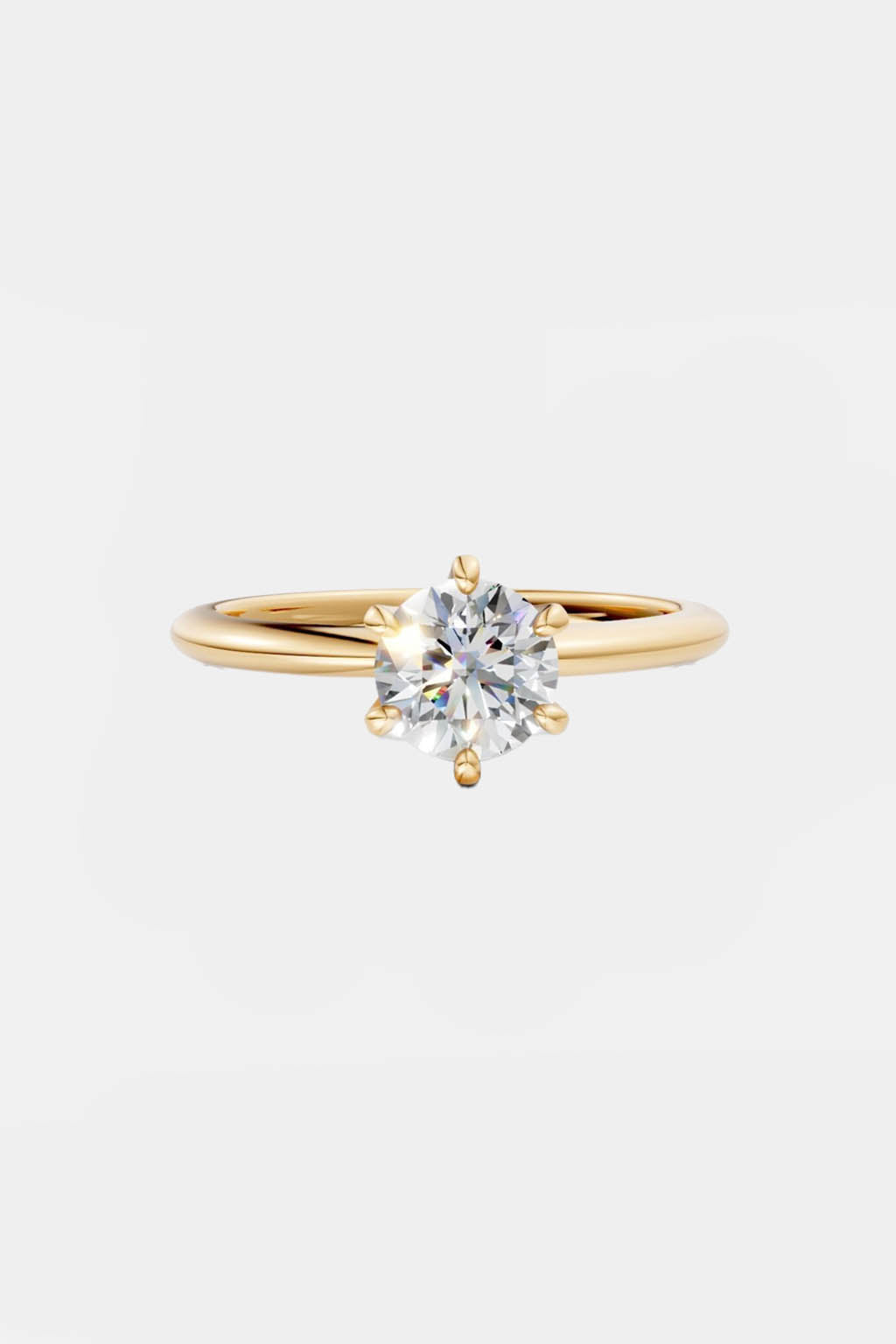 6 Prong Round Solitaire Engagement Ring 18K Solid Yellow Gold AG & CO Jewellery