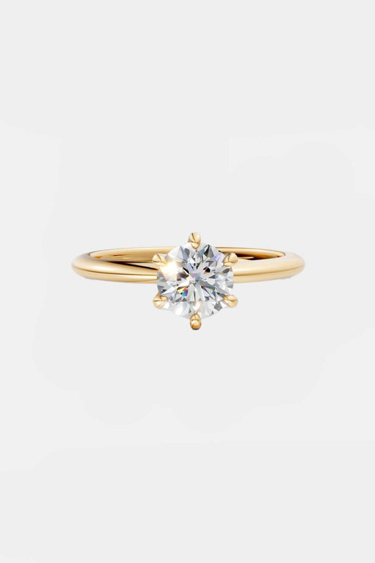 6 Prong Round Solitaire Engagement Ring 18K Solid Yellow Gold AG & CO Jewellery