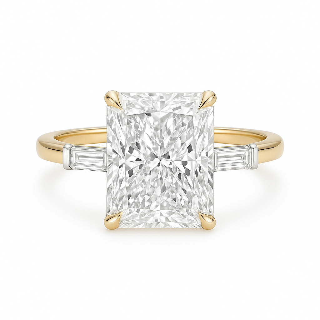 Ciara - Radiant Engagement Ring with Baguette Side Stones AG & CO Jewellery