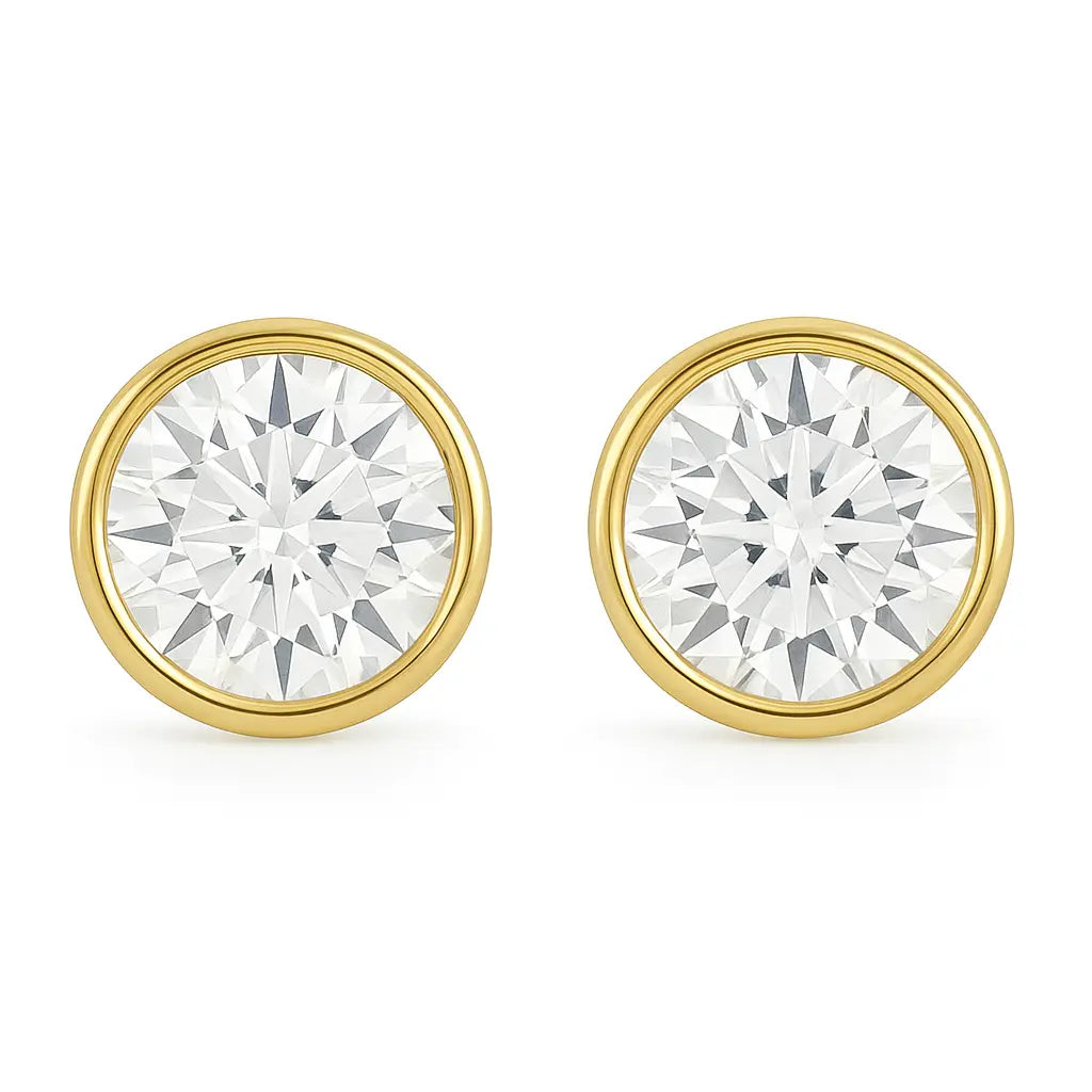 Round Bezel Stud Earrings 0.50-6.00 carat Lab Grown Diamond Studs 14K Solid Gold IGI certified AG & CO Jewellery