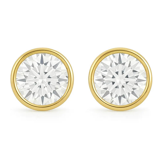 Round Bezel Stud Earrings 0.50-6.00 carat Lab Grown Diamond Studs 14K Solid Gold IGI certified AG & CO Jewellery