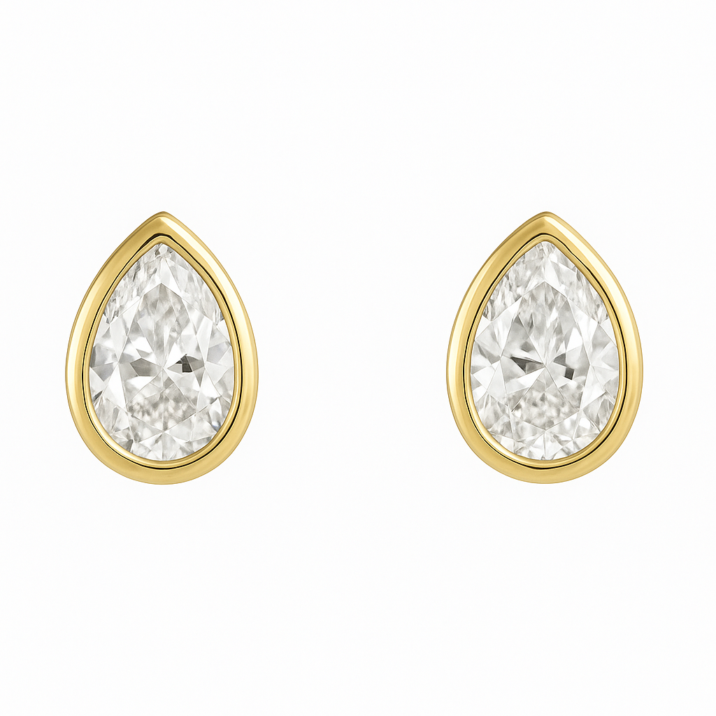 Pear Bezel Stud Earrings 0.50-6.00 carat Lab Grown Diamond Studs 14K Solid Gold IGI certified AG & CO Jewellery