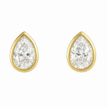 Pear Bezel Stud Earrings 0.50-6.00 carat Lab Grown Diamond Studs 14K Solid Gold IGI certified AG & CO Jewellery