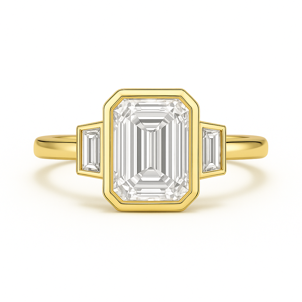 Emilia - Bezel set Ring with Baguette side stones AG & CO Jewellery