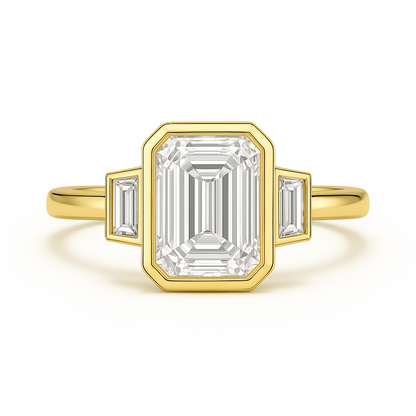 Emilia - Bezel set Ring with Baguette side stones AG & CO Jewellery