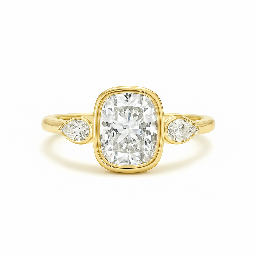 Dorena - Bezel Set Trilogy Cushion with Pear Side Stones AG & CO Jewellery