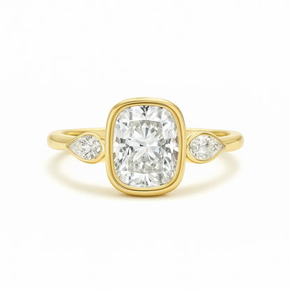 Dorena - Bezel Set Trilogy Cushion with Pear Side Stones AG & CO Jewellery