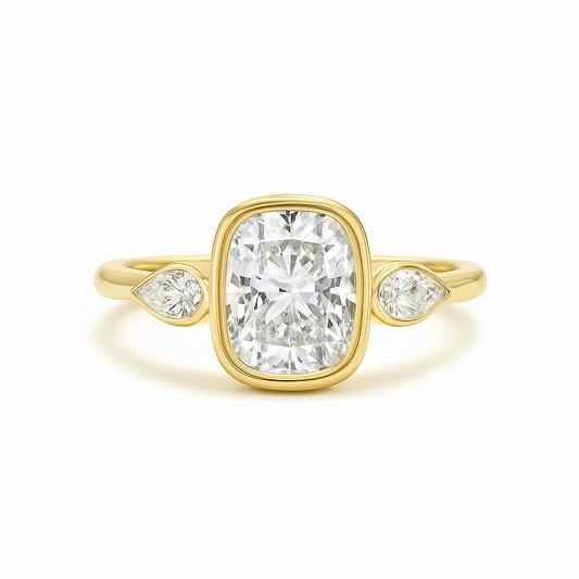 Dorena - Bezel Set Trilogy Cushion with Pear Side Stones AG & CO Jewellery