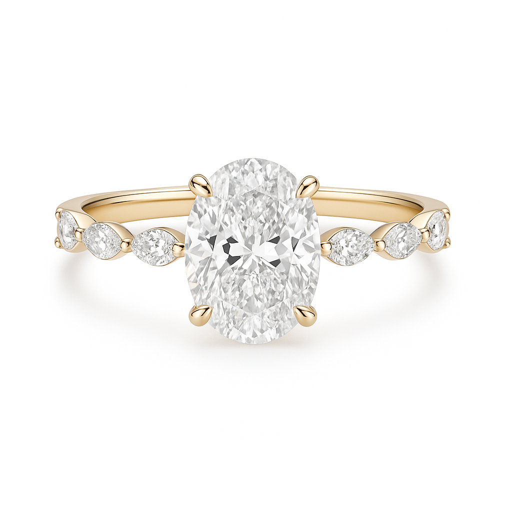 Luna - Oval Diamond Engagement Ring With Marquise Band Accent AG & CO Jewellery