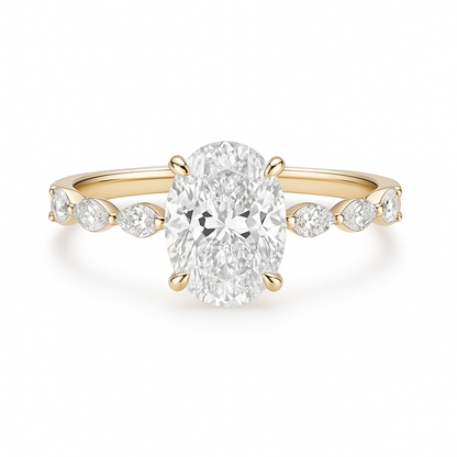 Luna - Oval Diamond Engagement Ring With Marquise Band Accent AG & CO Jewellery