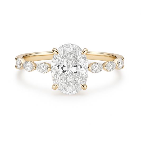 Luna - Oval Diamond Engagement Ring With Marquise Band Accent AG & CO Jewellery