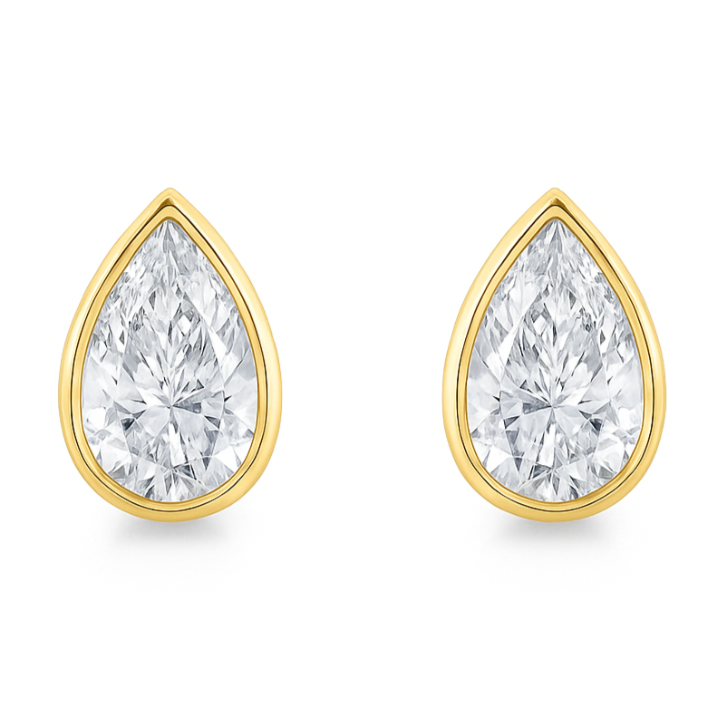 Pear Bezel Stud Earrings 0.50-6.00 carat Lab Grown Diamond Studs 14K Solid Gold IGI certified AG & CO Jewellery