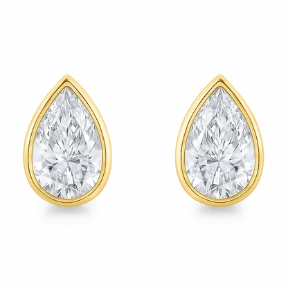 Pear Bezel Stud Earrings 0.50-6.00 carat Lab Grown Diamond Studs 14K Solid Gold IGI certified AG & CO Jewellery