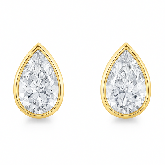 Pear Bezel Stud Earrings 0.50-6.00 carat Lab Grown Diamond Studs 14K Solid Gold IGI certified AG & CO Jewellery