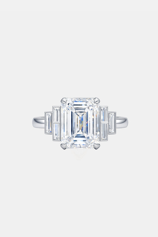 MARGAUX – Emerald Cut Ring with Graduated Baguette Side Stones in Platinum AG & CO Jewellery