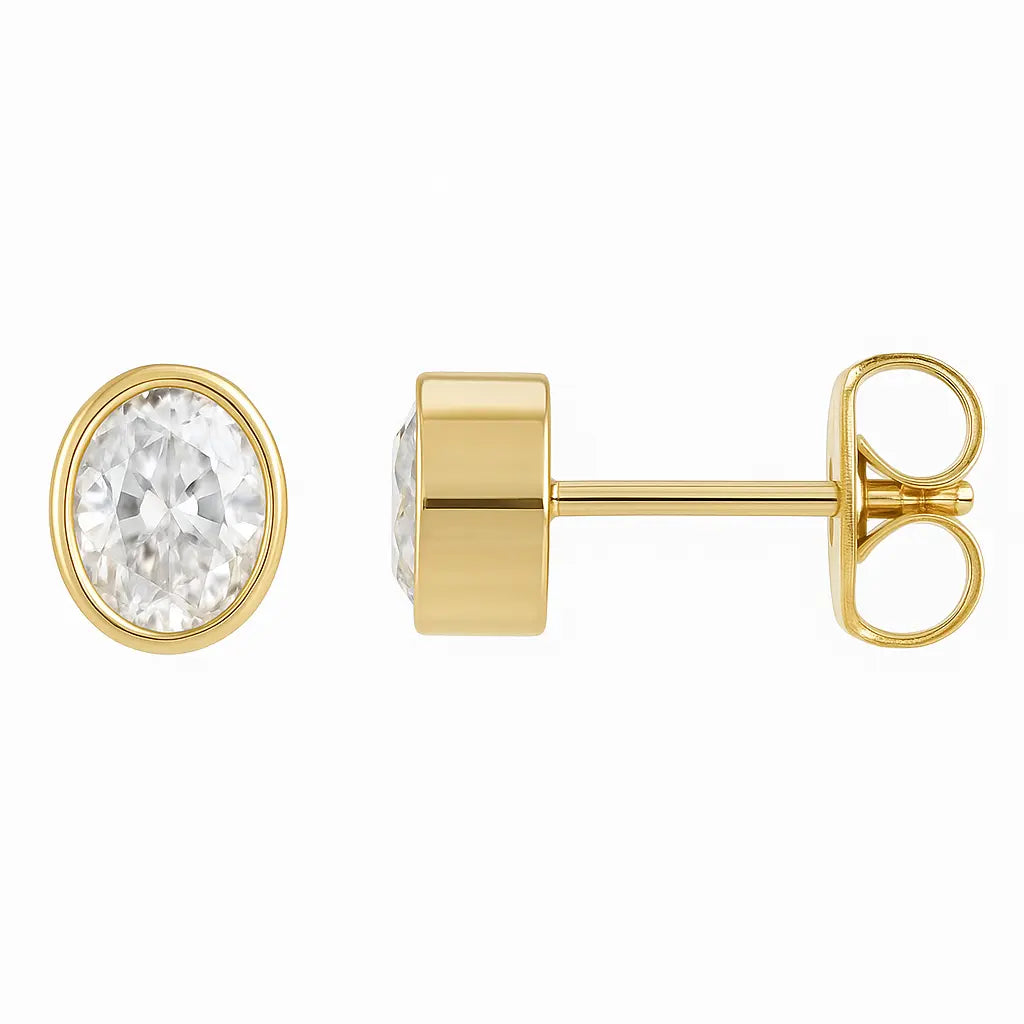 Oval Bezel Stud Earrings 0.50-6.00 carat Lab Grown Diamond Studs 14K Solid Gold IGI certified AG & CO Jewellery
