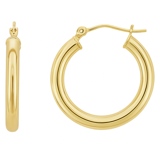 14K Yellow Gold Tube 20 mm Hoop Earrings AG & CO Jewellery