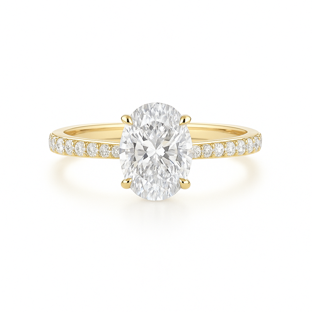 Charlie - Oval Solitaire Engagement Ring with Hidden Halo and Pavé Band AG & CO Jewellery