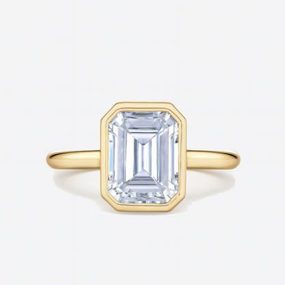 Bezel Emerald Engagement Ring 18K Solid Yellow Gold AG & CO Jewellery