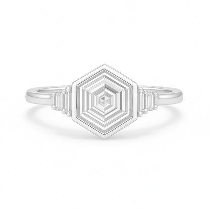 Hannah - Hexagon Bezel Ring with Baguette Side Stones AG & CO Jewellery