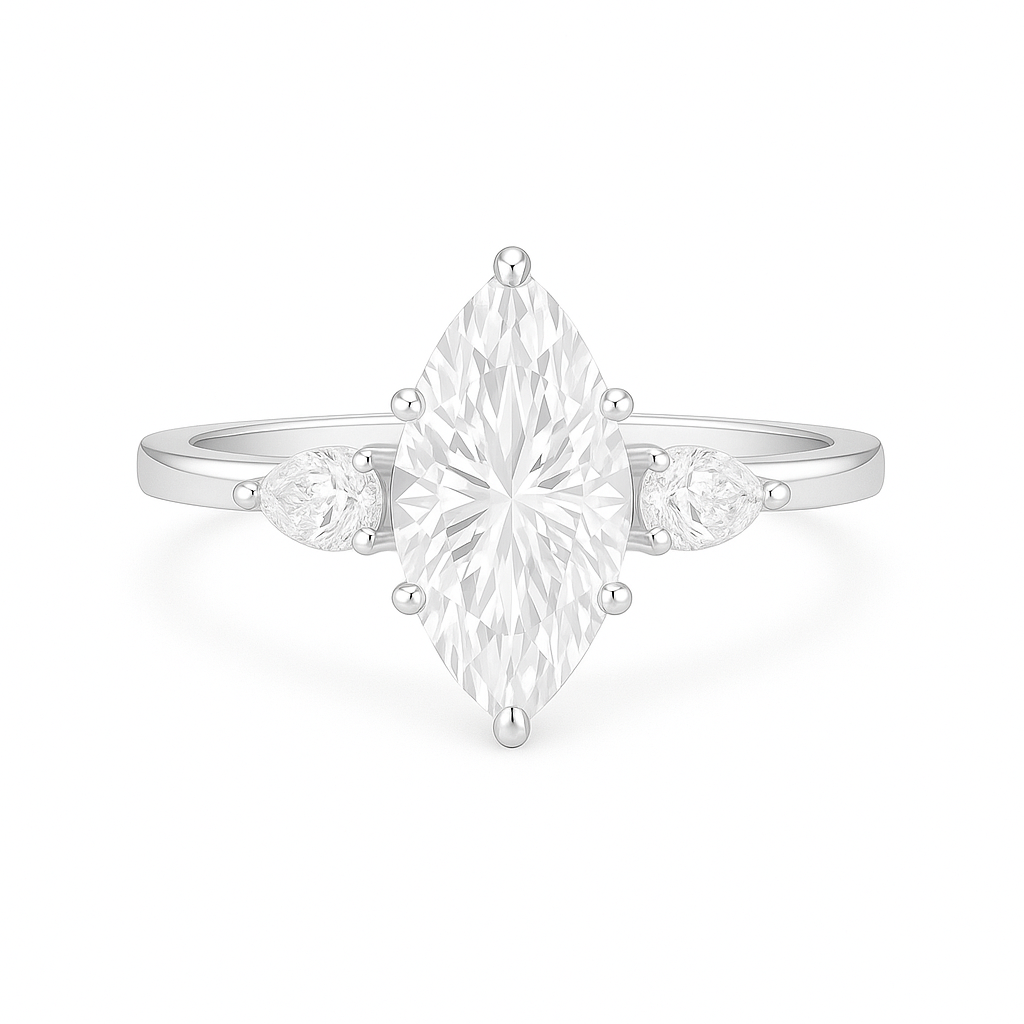 Maria - 6-Prong trilogy with pear side stones AG & CO Jewellery