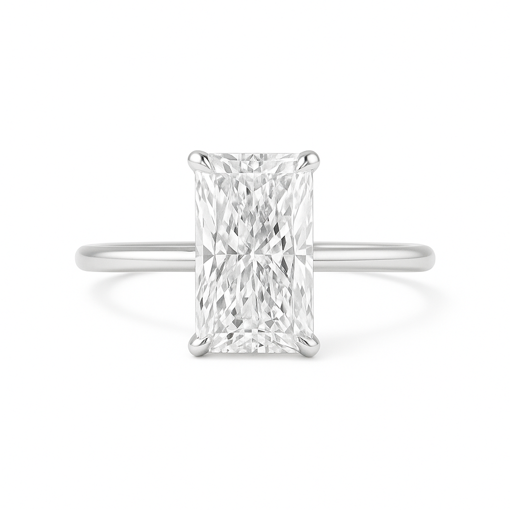 3.00ct radiant cut lab-grown diamond engagement ring – g color, vs2 clarity, ex cut, igi certified | 4-prong classic solitaire setting in 9k white gold ag & co jewellery