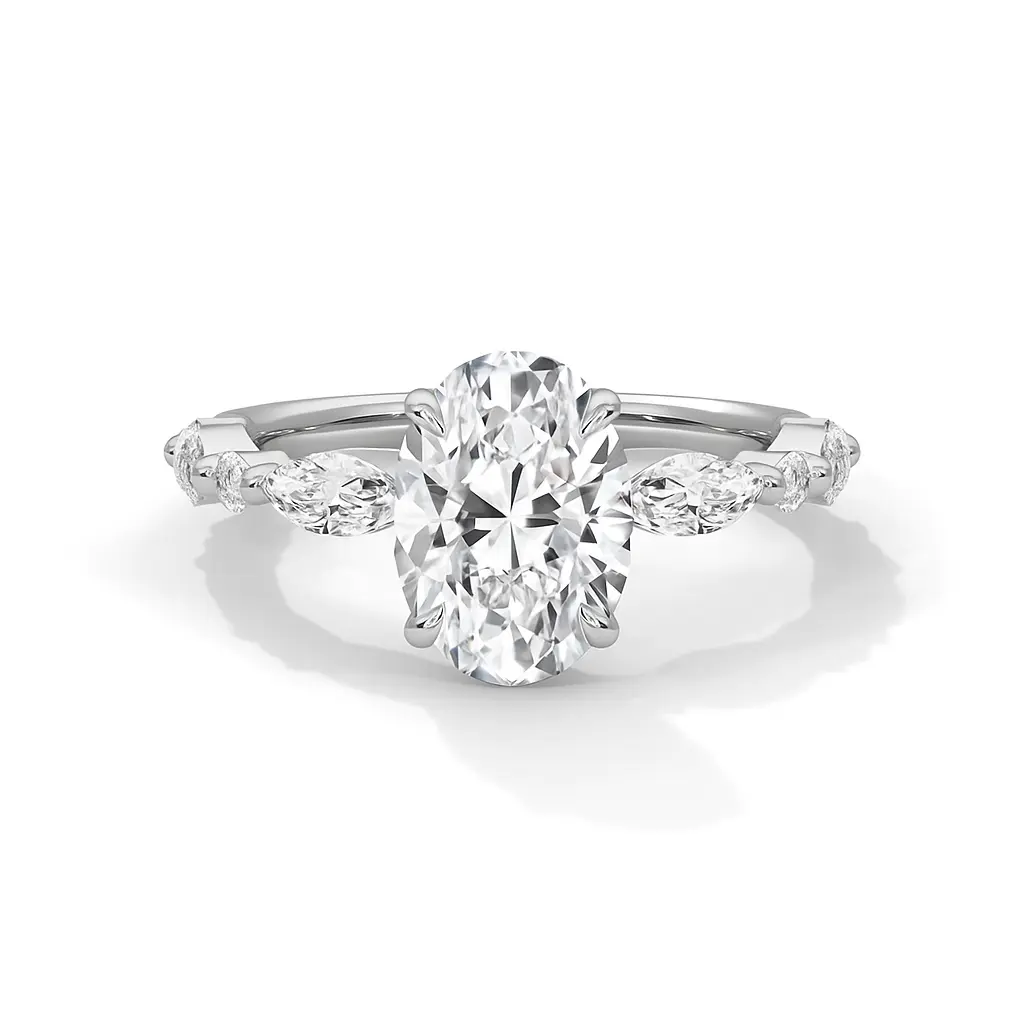 ADELINA - Oval Diamond Engagement Ring With Marquise & Round Band Accents AG & CO Jewellery