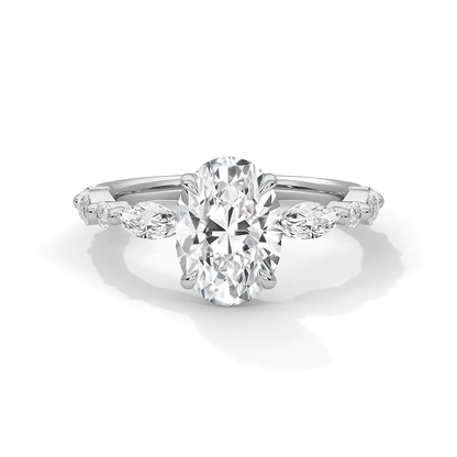 ADELINA - Oval Diamond Engagement Ring With Marquise & Round Band Accents AG & CO Jewellery