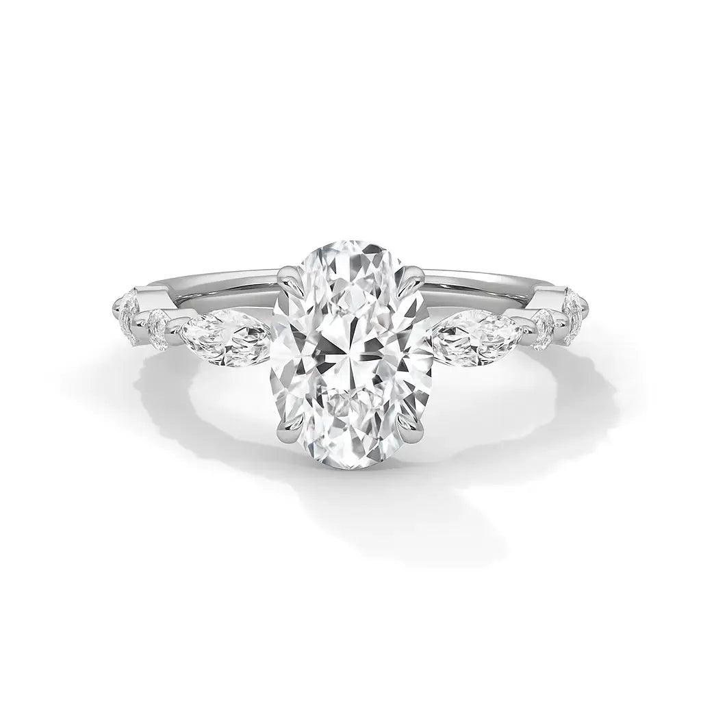 adelina - oval diamond engagement ring with marquise & round band accents ag & co jewellery