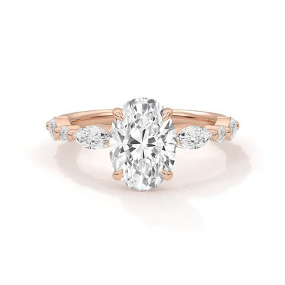 ADELINA - Oval Diamond Engagement Ring With Marquise & Round Band Accents AG & CO Jewellery