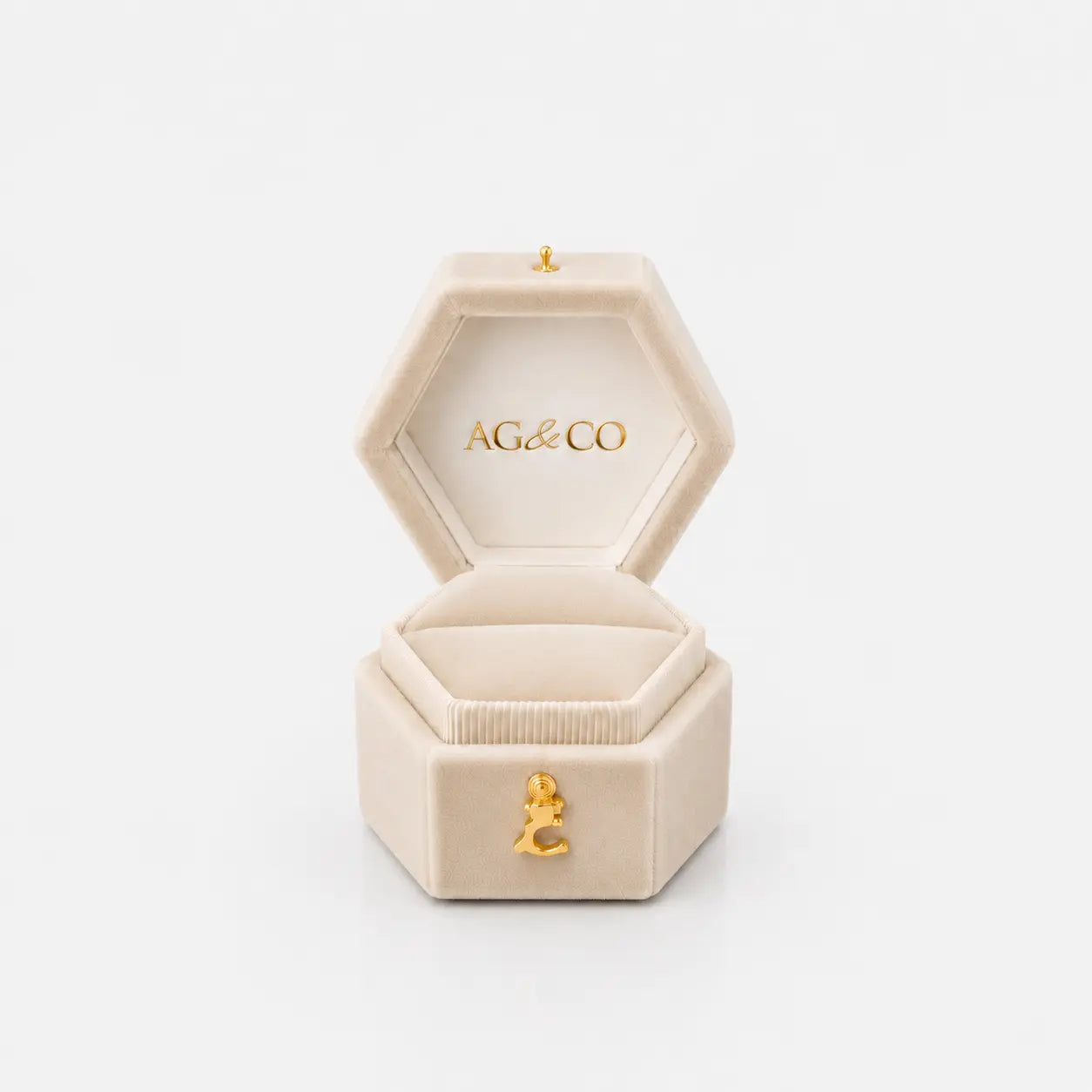 ag & co luxury velvet pocket proposal engagement ring box - beige ag & co jewellery