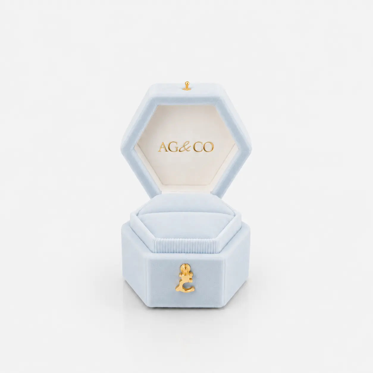 ag & co luxury velvet pocket proposal engagement ring box - powder light blue ag & co jewellery