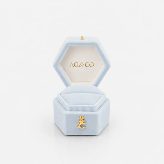 AG & CO Luxury Velvet Pocket Proposal Engagement Ring Box - Powder Light Blue AG & CO Jewellery