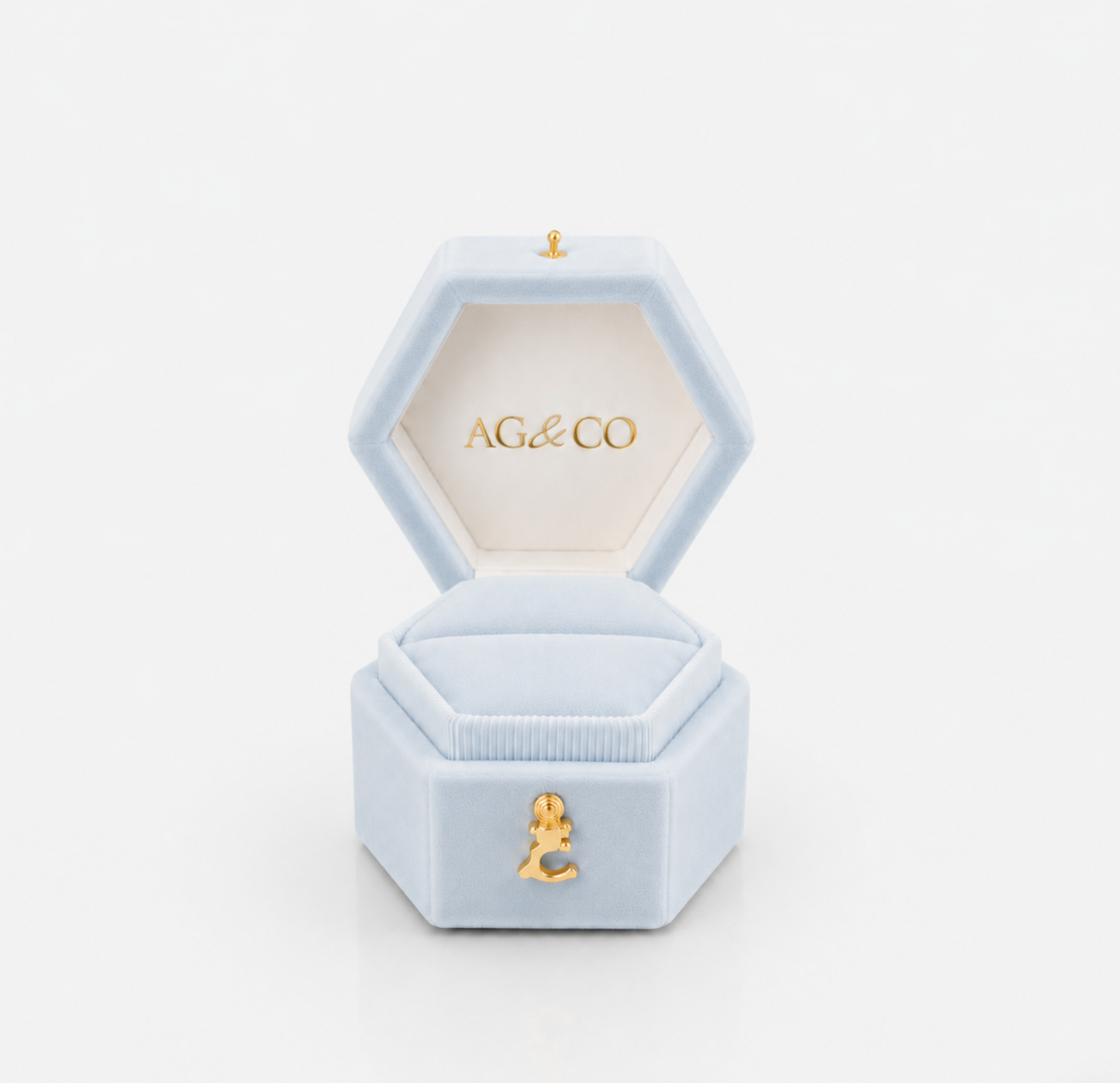 ag & co luxury velvet pocket proposal engagement ring box - powder light blue ag & co jewellery