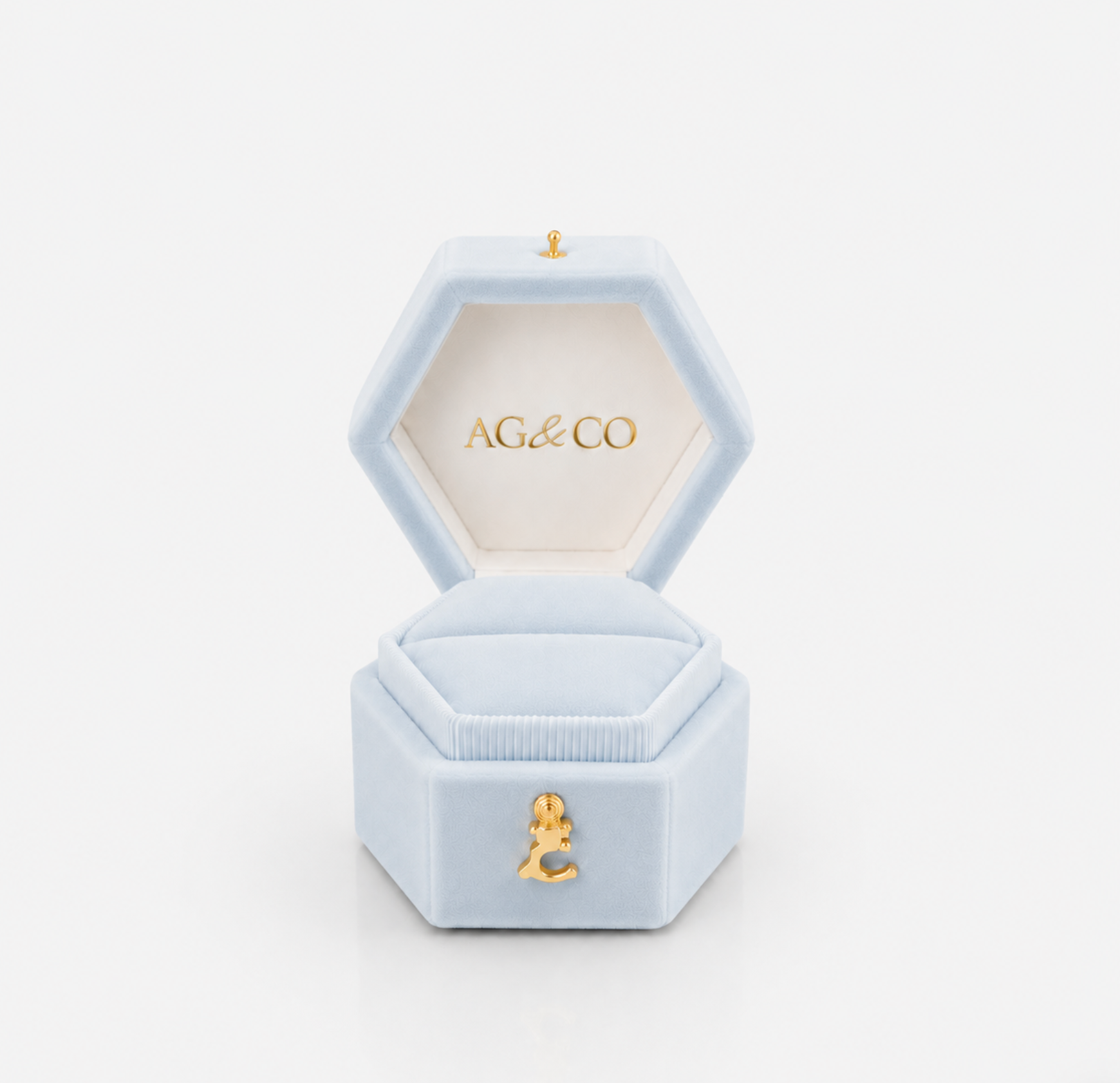 AG & CO Luxury Velvet Pocket Proposal Engagement Ring Box - Powder Light Blue AG & CO Jewellery