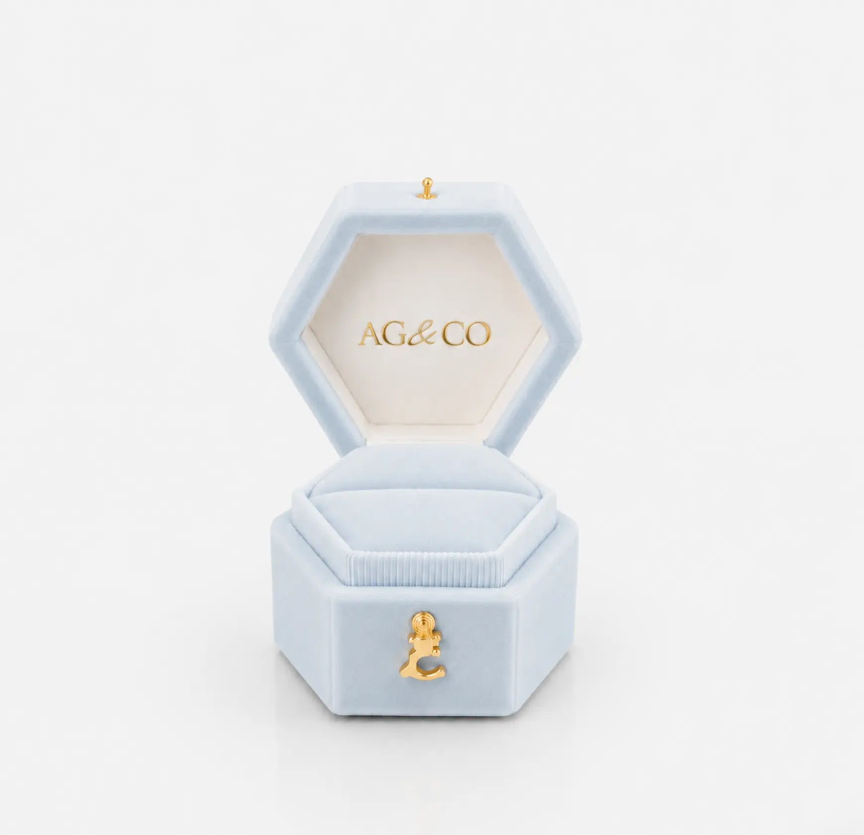 AG & CO Luxury Velvet Pocket Proposal Engagement Ring Box - Powder Light Blue AG & CO Jewellery