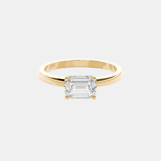 Harriet - East West Emerald Solitaire Engagement Ring Yellow Gold AG & CO Jewellery