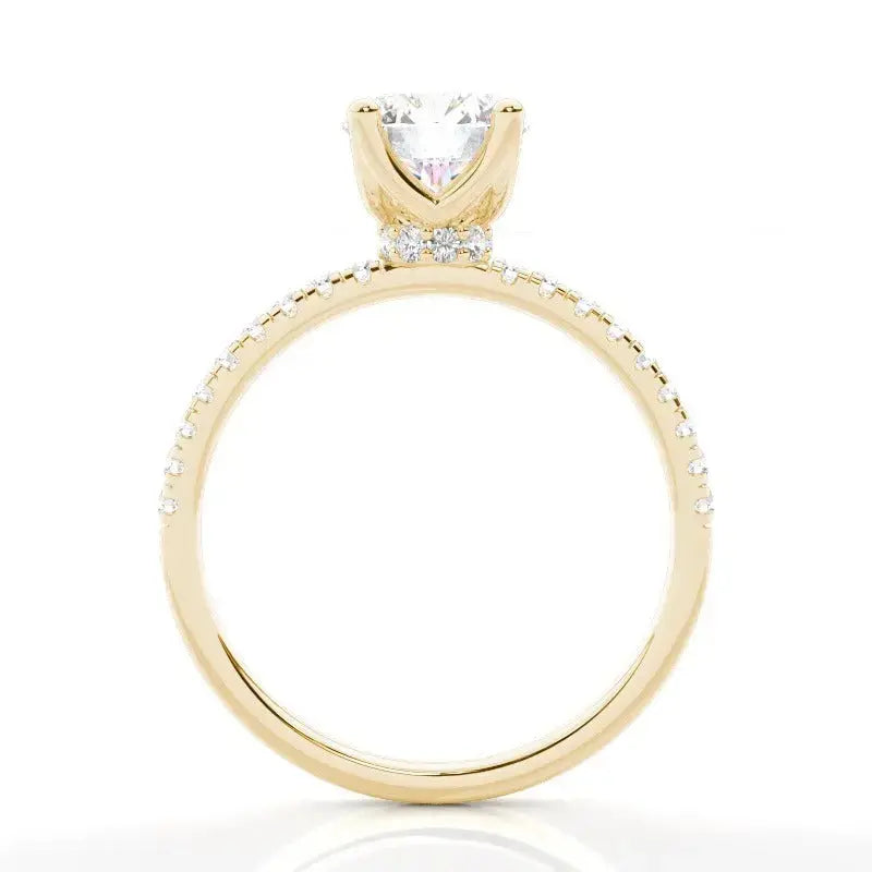1.00-6.00ct round brilliant lab grown round solitaire engagement ring with hidden halo & pave diamond band in 14k solid yellow gold ag & co jewellery