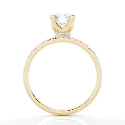 1.00-6.00CT Round Brilliant Lab Grown Round Solitaire Engagement Ring with Hidden Halo & Pave Diamond Band in 14k Solid Yellow Gold AG & CO Jewellery