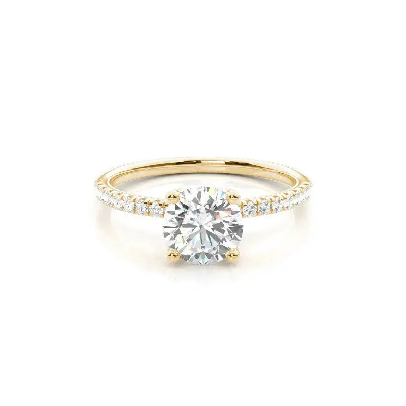 1.00-6.00CT Round Brilliant Lab Grown Round Solitaire Engagement Ring with Hidden Halo & Pave Diamond Band in 14k Solid Yellow Gold AG & CO Jewellery