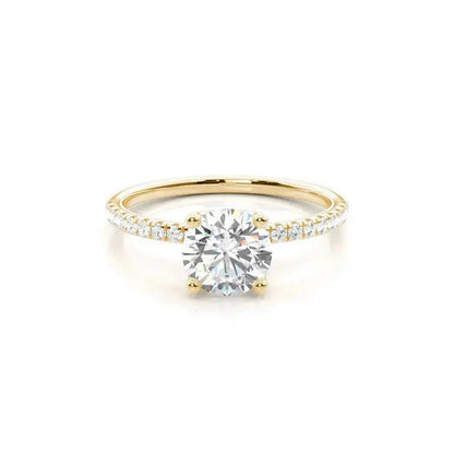 1.00-6.00CT Round Brilliant Lab Grown Round Solitaire Engagement Ring with Hidden Halo & Pave Diamond Band in 14k Solid Yellow Gold AG & CO Jewellery