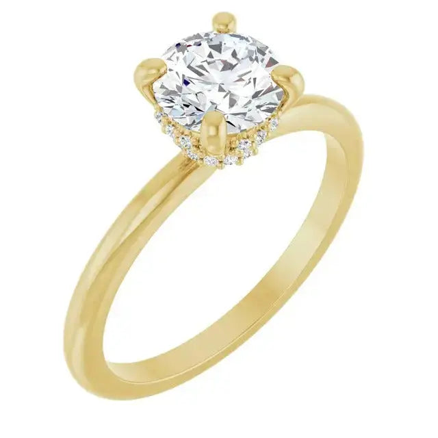 1.00-6.00ct round brilliant lab grown round solitaire engagement ring with hidden halo & pave diamond band in 14k solid yellow gold ag & co jewellery