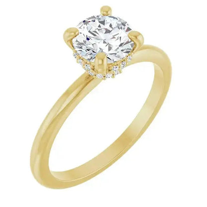 1.00-6.00CT Round Brilliant Lab Grown Round Solitaire Engagement Ring with Hidden Halo & Pave Diamond Band in 14k Solid Yellow Gold AG & CO Jewellery