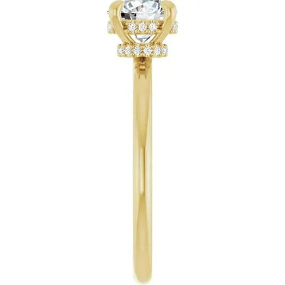 1.00-6.00CT Round Brilliant Lab Grown Round Solitaire Engagement Ring with Hidden Halo & Pave Diamond Band in 14k Solid Yellow Gold AG & CO Jewellery